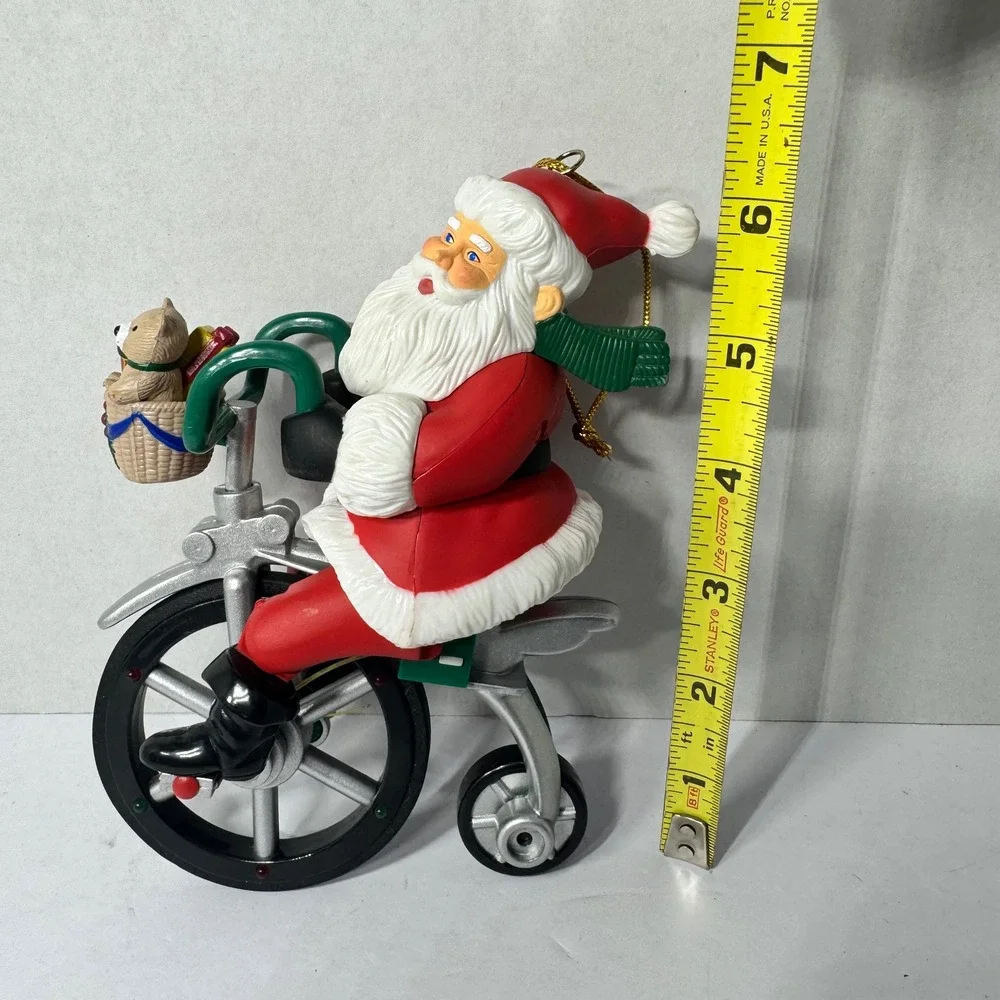 Vintage 1990s Avon Cycling Santa Claus Christmas Ornament Tricycle Holiday Decor